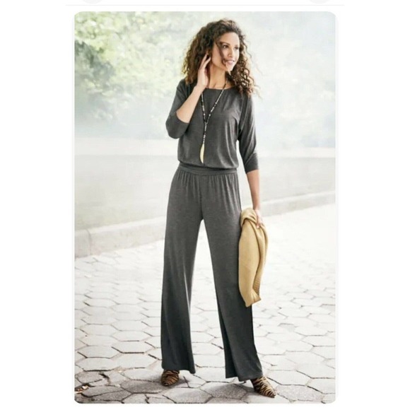 Soft Surroundings Toujours Gray Jersey Knit Modal Wide Leg Jumpsuit Sz XSmall - Picture 1 of 11